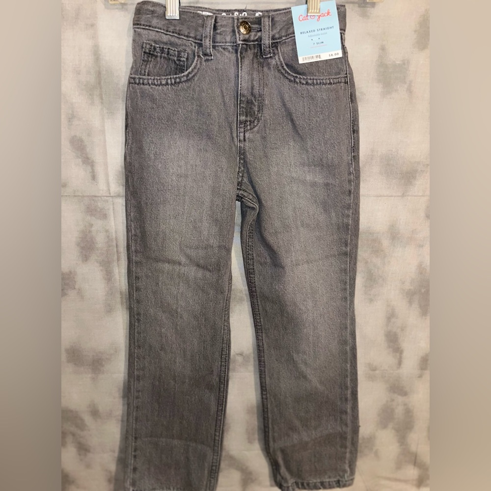 Cat & Jack Boys Slim Relaxed Straight Jeans Adjustable waist Size 7 Slim